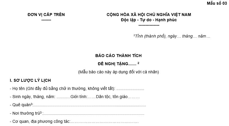 mẫu báo cáo thành tích đề nghị tặng danh hiệu chiến sĩ thi đua cơ sở