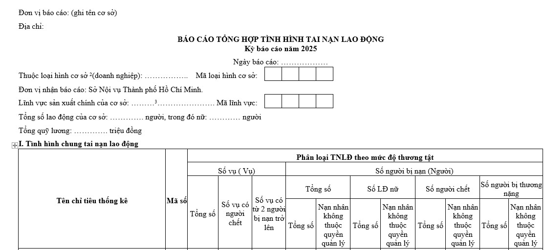 Báo cáo tổng hợp tình hình tai nạn lao động cấp cơ sở năm 2025