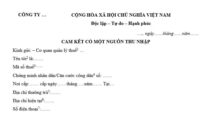 mẫu cam kết có một nguồn thu nhập mới nhất