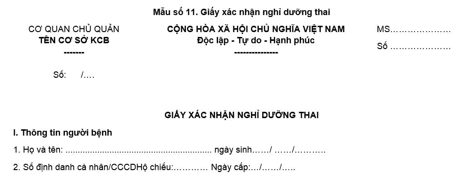 Mẫu giấy chứng nhận nghỉ dưỡng thai