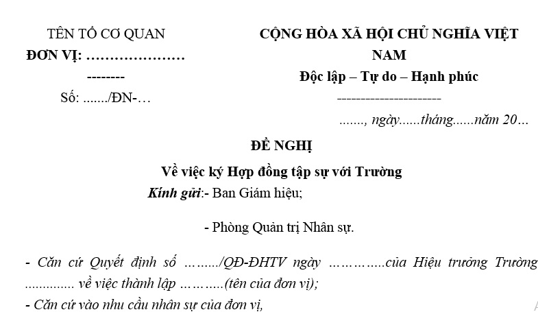 đề nghị ký hợp đồng tập sự dành cho giáo viên