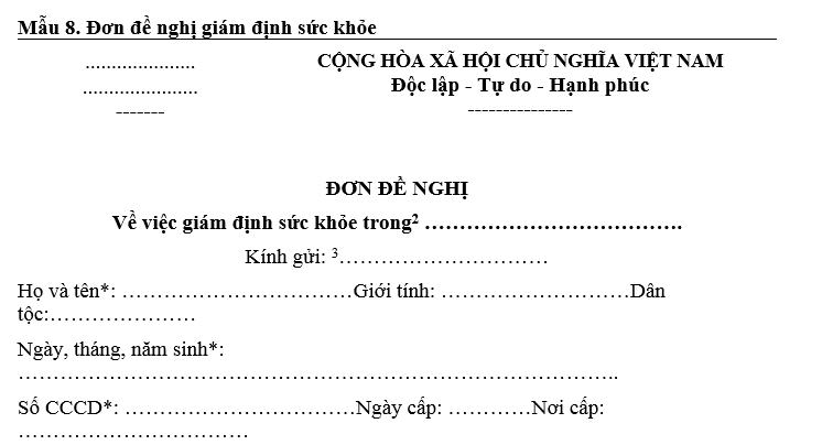 Đơn đề nghị giám định sức khỏe
