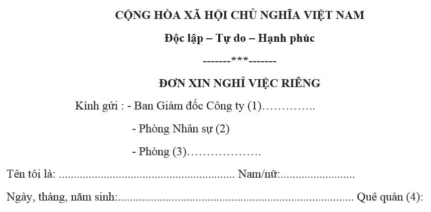 Mẫu đơn xin nghỉ việc riêng