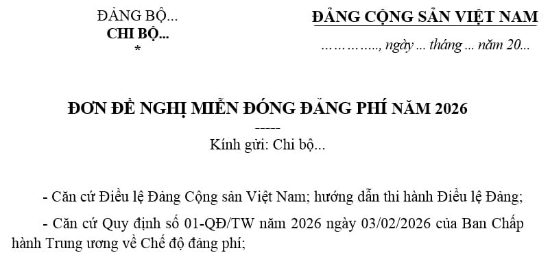Mẫu đơn xin miễn đóng Đảng phí mới nhất năm 2026