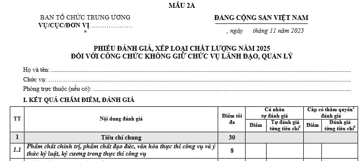 phiếu đánh giá xếp loại chất lượng công chức