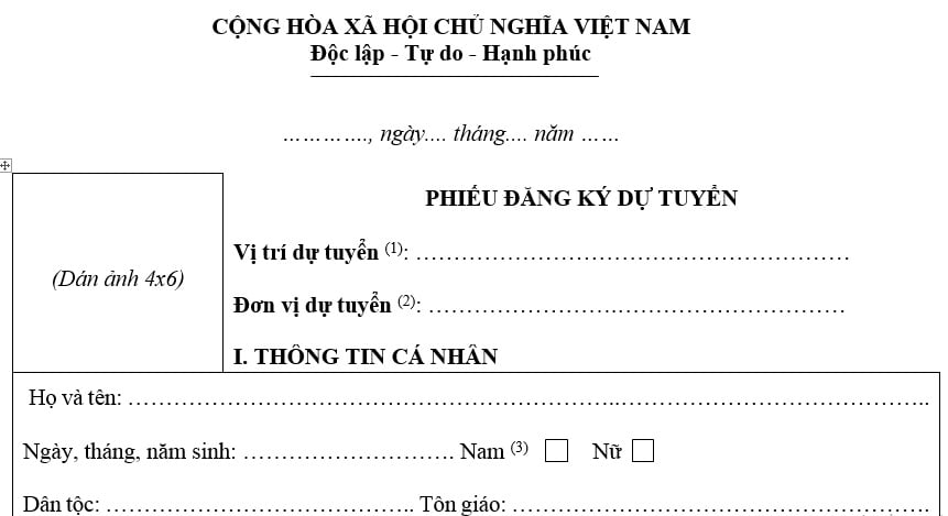 Tải về mẫu Phiếu đăng ký dự tuyển viên chức giáo viên năm 2025 ở đâu?