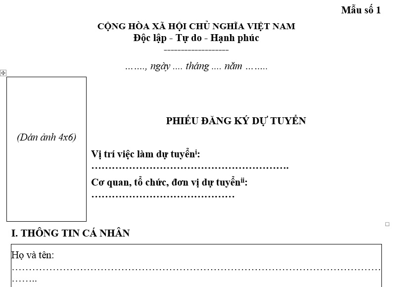 Phiếu đăng ký dự tuyển công chức năm 2025