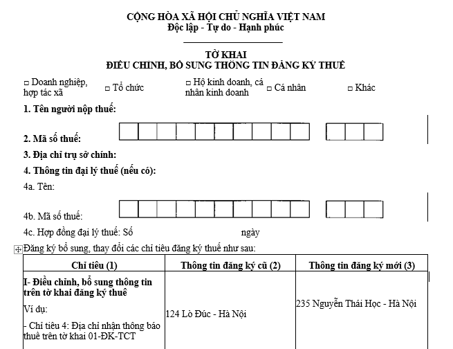 Mẫu Tờ khai điều chỉnh thông tin đăng ký thuế mới nhất 2025 Mẫu 08-MST theo Thông tư 86?