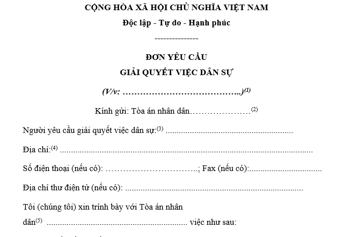 Mẫu đơn yêu cầu tuyên bố hợp đồng lao động vô hiệu