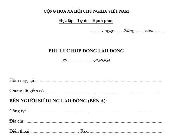 phụ lục hợp đồng tăng lương