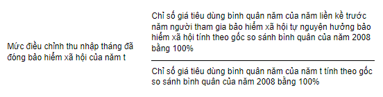 Mức điều chỉnh thu nhập tháng đã đóng BHXH tự nguyện