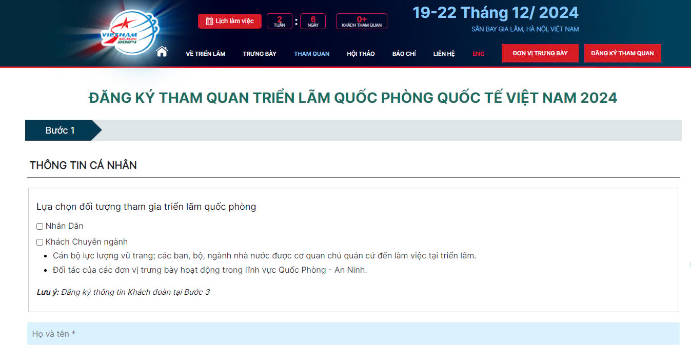 Đăng ký tham quan triển lãm Quốc phòng Quốc tế Việt Nam 2024