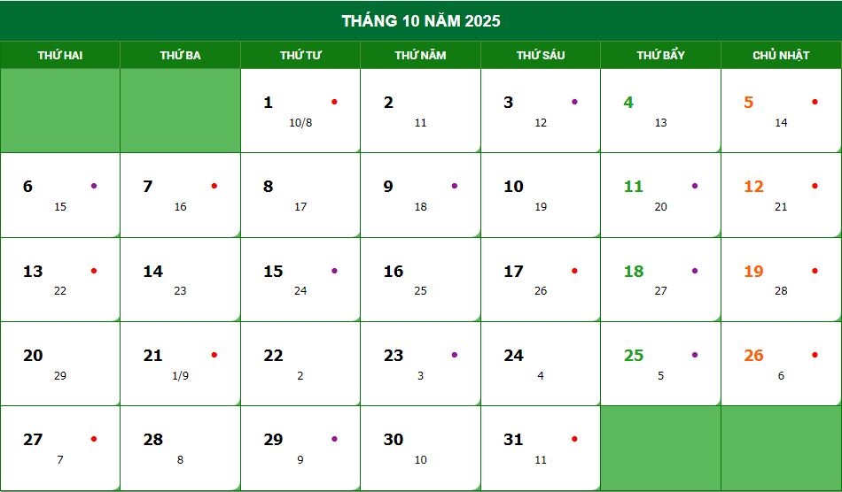 Lịch âm 2025 - Lịch Vạn niên 2025