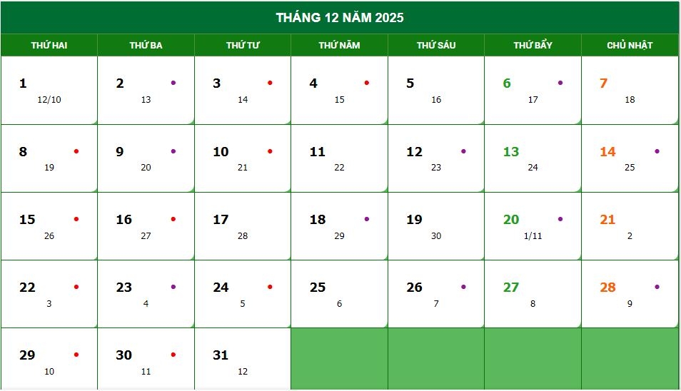 Lịch âm 2025 - Lịch Vạn niên 2025