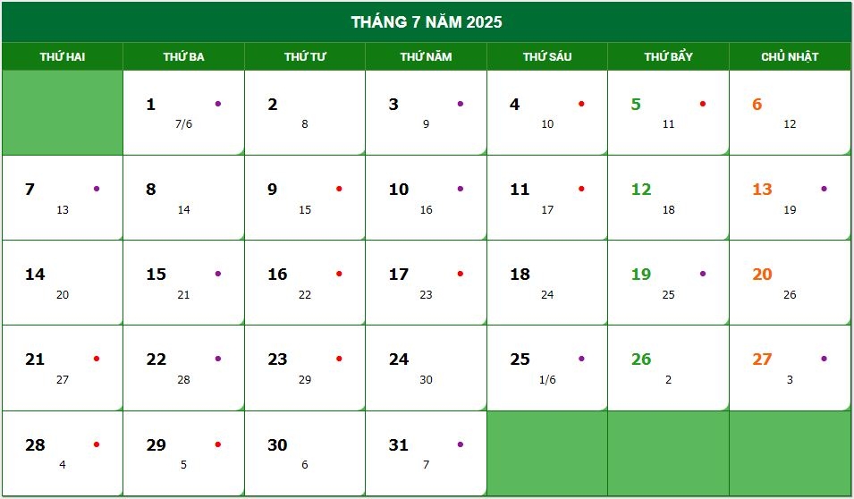 Lịch âm 2025 - Lịch Vạn niên 2025