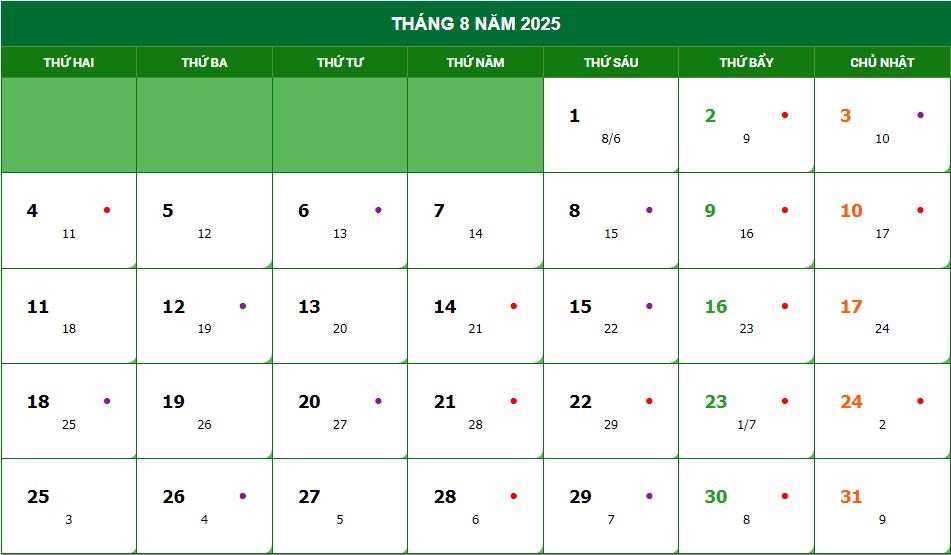 Lịch âm 2025 - Lịch Vạn niên 2025