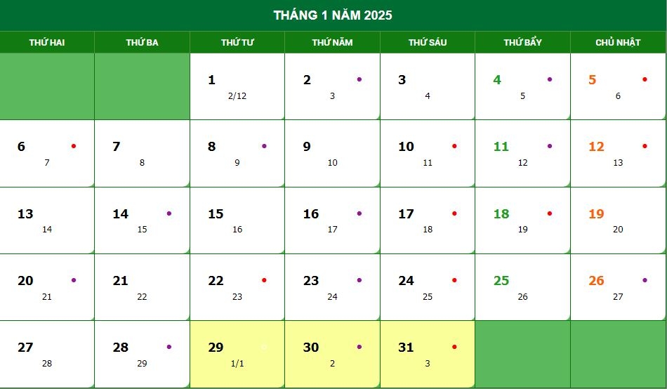 Lịch âm 2025 - Lịch Vạn niên 2025