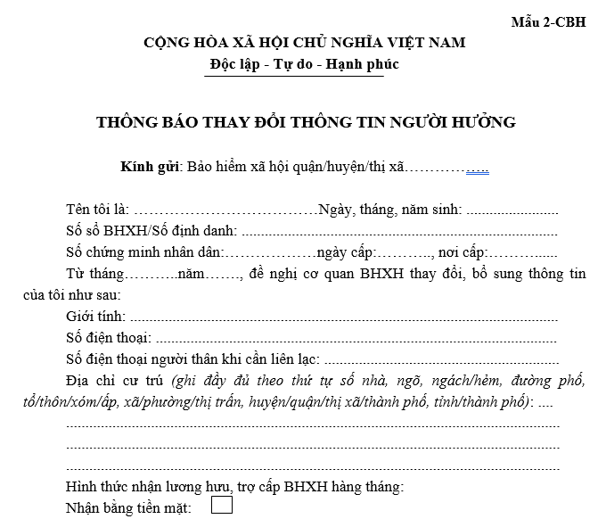 Thông báo thay đổi thông tin người hưởng