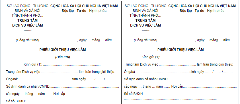 PHIẾU GIỚI THIỆU VIỆC LÀM