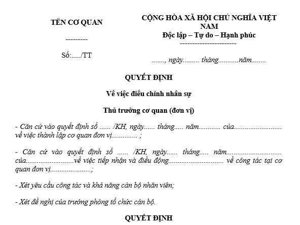 Mẫu quyết định điều chuyển nhân sự nội bộ năm 2025