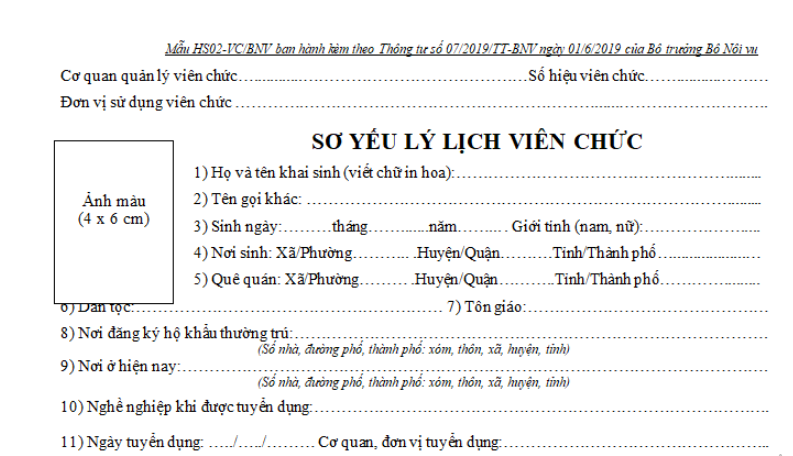 sơ yếu lý lịch viên chức