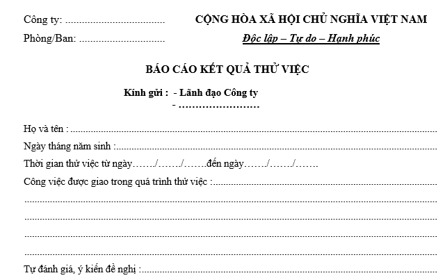 Mẫu báo cáo thử việc mới nhất 2025 là mẫu nào?