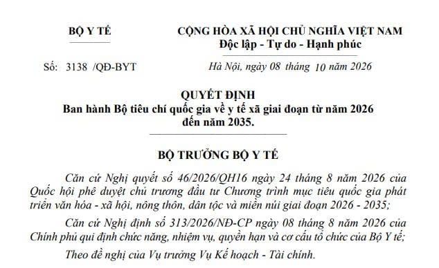 Bộ tiêu chí quốc gia về y tế xã giai đoạn 2026 - 2035 theo Quyết định ...