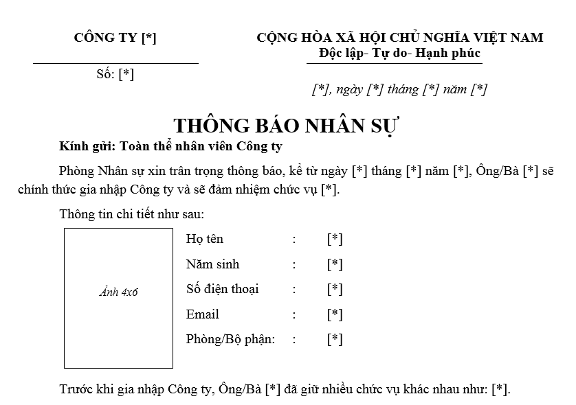 Mẫu thông báo nhân sự mới, giới thiệu nhân sự mới chuyên nghiệp 2025 thế nào?