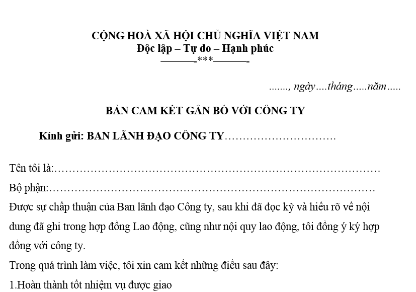 Mẫu cam kết làm việc lâu dài tại công ty mới nhất 2025 là mẫu nào?