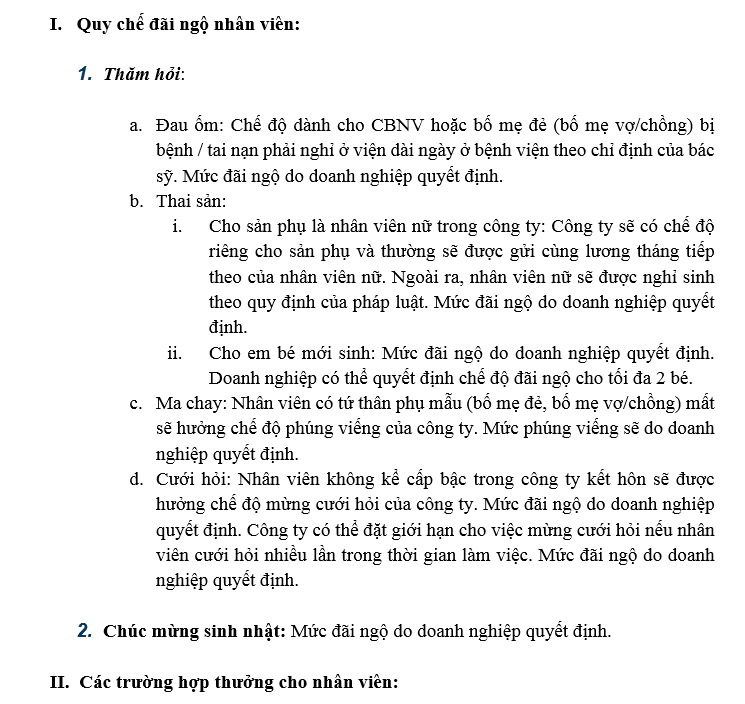 Mẫu chính sách phúc lợi của công ty, quy định chế độ phúc lợi cho nhân viên thế nào?