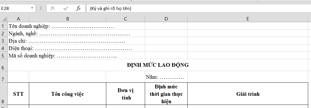 Mẫu định mức lao động trong công ty chuẩn 2025 là mẫu nào?