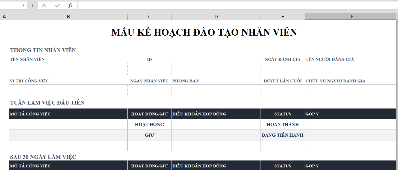 Mẫu kế hoạch đào tạo nhân viên, đào tạo nội bộ, đào tạo nhân viên mới là mẫu nào?