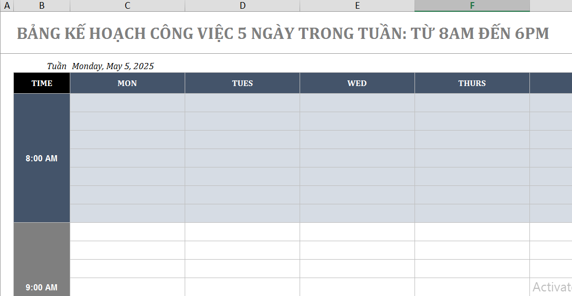 Mẫu lịch làm việc theo tuần Excel chuyên nghiệp 2025 thế nào?