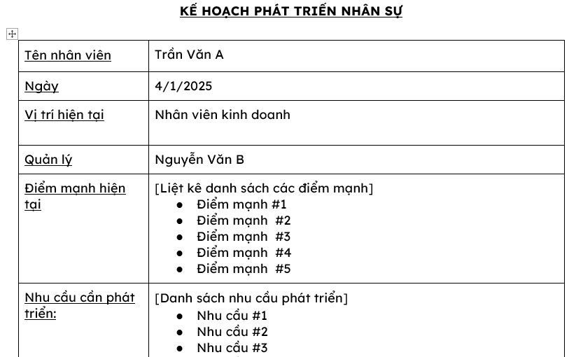Mẫu kế hoạch phát triển nhân sự chuẩn mới nhất 2025 thế nào?