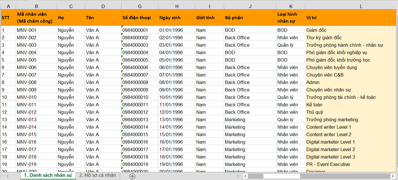 Mẫu quản lý hồ sơ nhân sự bằng Excel chuẩn mới nhất 2025 thế nào?