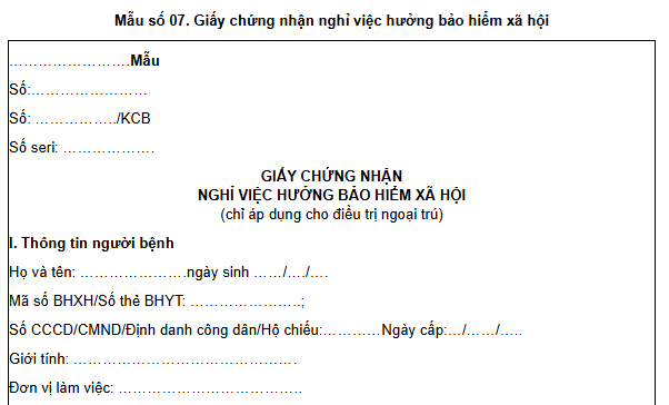 Giấy chứng nhận nghỉ việc hưởng bảo hiểm xã hội