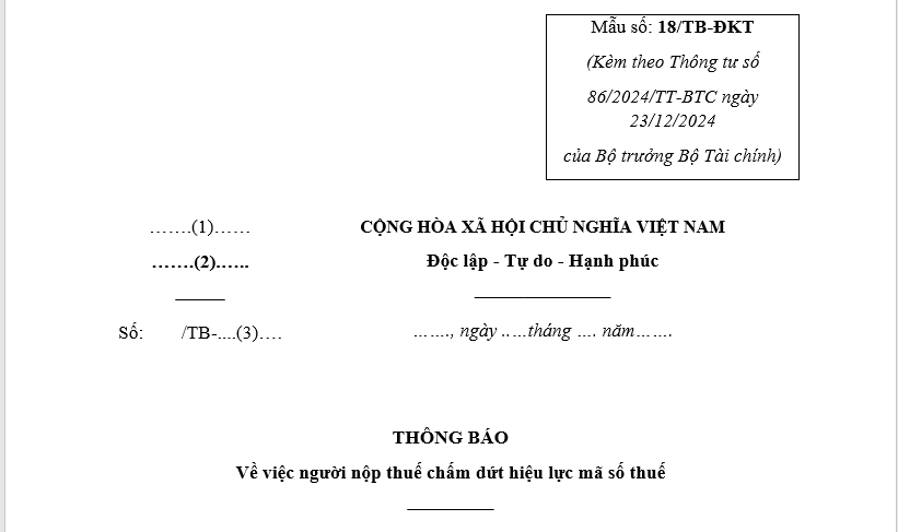 Tải mẫu Thông báo về việc người nộp thuế chấm dứt hiệu lực mã số thuế mới nhất hiện nay ở đâu?