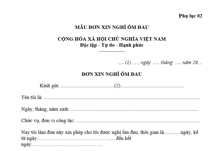 Tải mẫu đơn xin nghỉ ốm đau cho người lao động trực thuộc cục HKVN mới nhất ở đâu? 