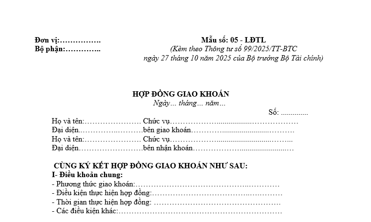 Mẫu Hợp đồng giao khoán theo Thông tư 99 mới nhất hiện nay, tải ở đâu?