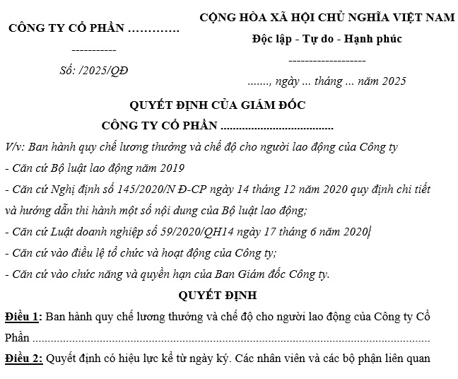 Mẫu quy chế lương thưởng phụ cấp cho NLĐ 2025 mới nhất tải ở đâu?