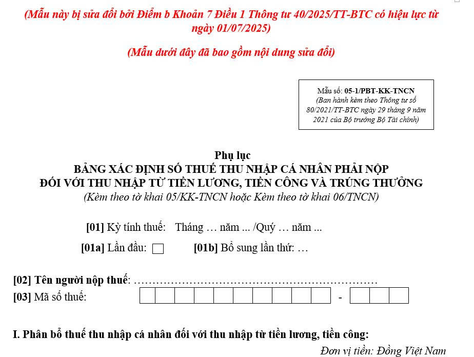 phụ lục bảng xác định số thuế thu nhập cá nhân