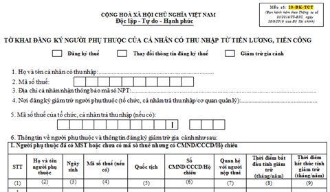 Mẫu tờ khai đăng ký người phụ thuộc để giảm trừ gia cảnh năm 2020 Mẫu Tờ Khai Đăng Ký Người Phụ Thuộc Để Giảm Trừ Gia Cảnh Năm 2020