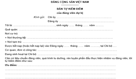 Mẫu Bản tự kiểm điểm của đảng viên dự bị mới nhất (Mẫu 10-KNĐ) Mẫu Bản Tự Kiểm Điểm Của Đảng Viên Dự Bị Mới Nhất (Mẫu 10-Knđ)