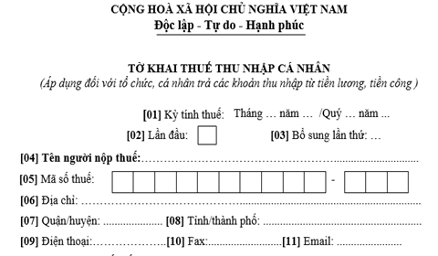 Mẫu 05/Kk-Tncn: Tờ Khai Thuế Thu Nhập Cá Nhân Với Thu Nhập Từ Tiền Lương,  Tiền Công