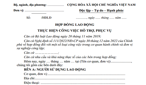 Mẫu hợp đồng lao động theo Nghị định 111/2022 (thay thế Hợp đồng 68) Mẫu Hợp Đồng Lao Động Theo Nghị Định 111/2022 (Thay Thế Hợp Đồng 68)