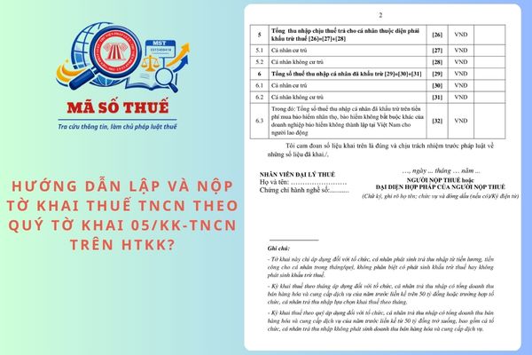 Hướng dẫn lập và nộp tờ khai thuế TNCN theo quý Tờ khai 05/KK-TNCN trên HTKK?