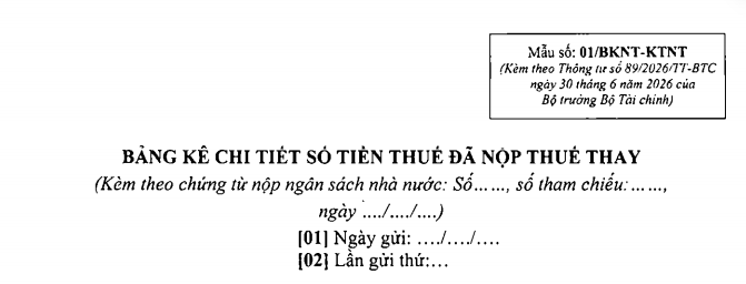 Bảng kê chi tiết nộp thuế thay