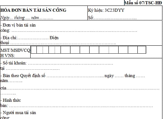 Mẫu hóa đơn điện tử bán tài sản công mới nhất năm 2026 theo Nghị định 186?