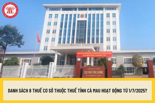 Danh sách 8 Thuế cơ sở thuộc Thuế Tỉnh Cà Mau hoạt động từ 1/7/2025?