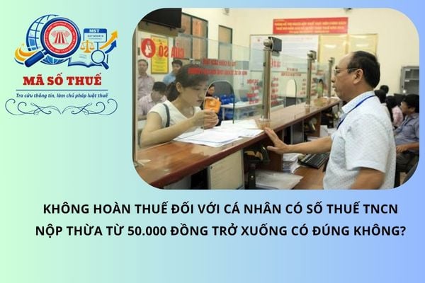 Không hoàn thuế đối với cá nhân có số thuế TNCN nộp thừa từ 50.000 đồng trở xuống có đúng không?
